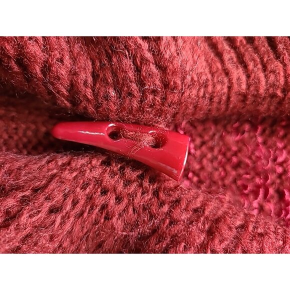 Womens Long Ruffle Cardigan Sweater S Metallic Red Horn Toggle Button - Picture 7 of 11
